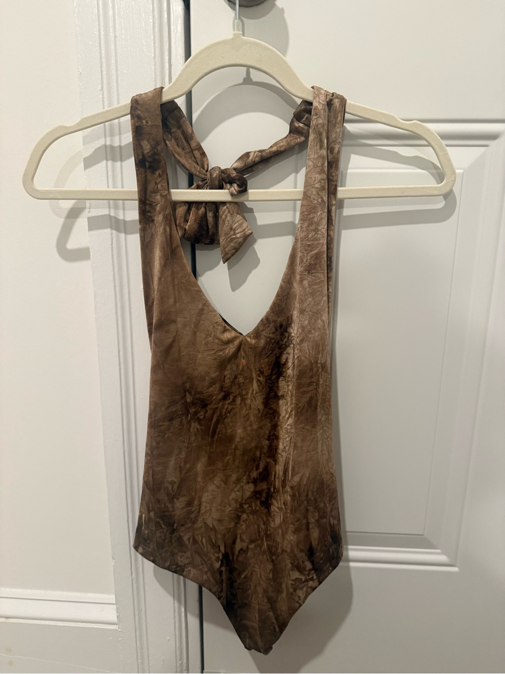 Women's Brown Tie-Back V-Neck Bodysuit